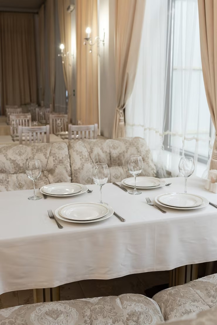 Table Covers Cloth Beautifully Set Tables Glasses Plates Restaurant 2 by Orient Uniforms for customers in Dubai, Abu Dhabi, Sharjah, Ajman and across the UAE